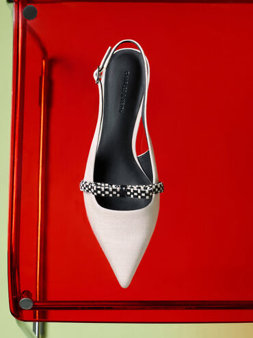 Sepatu Flats Slingback Woven-Bow Kaleen, Chalk, hi-res