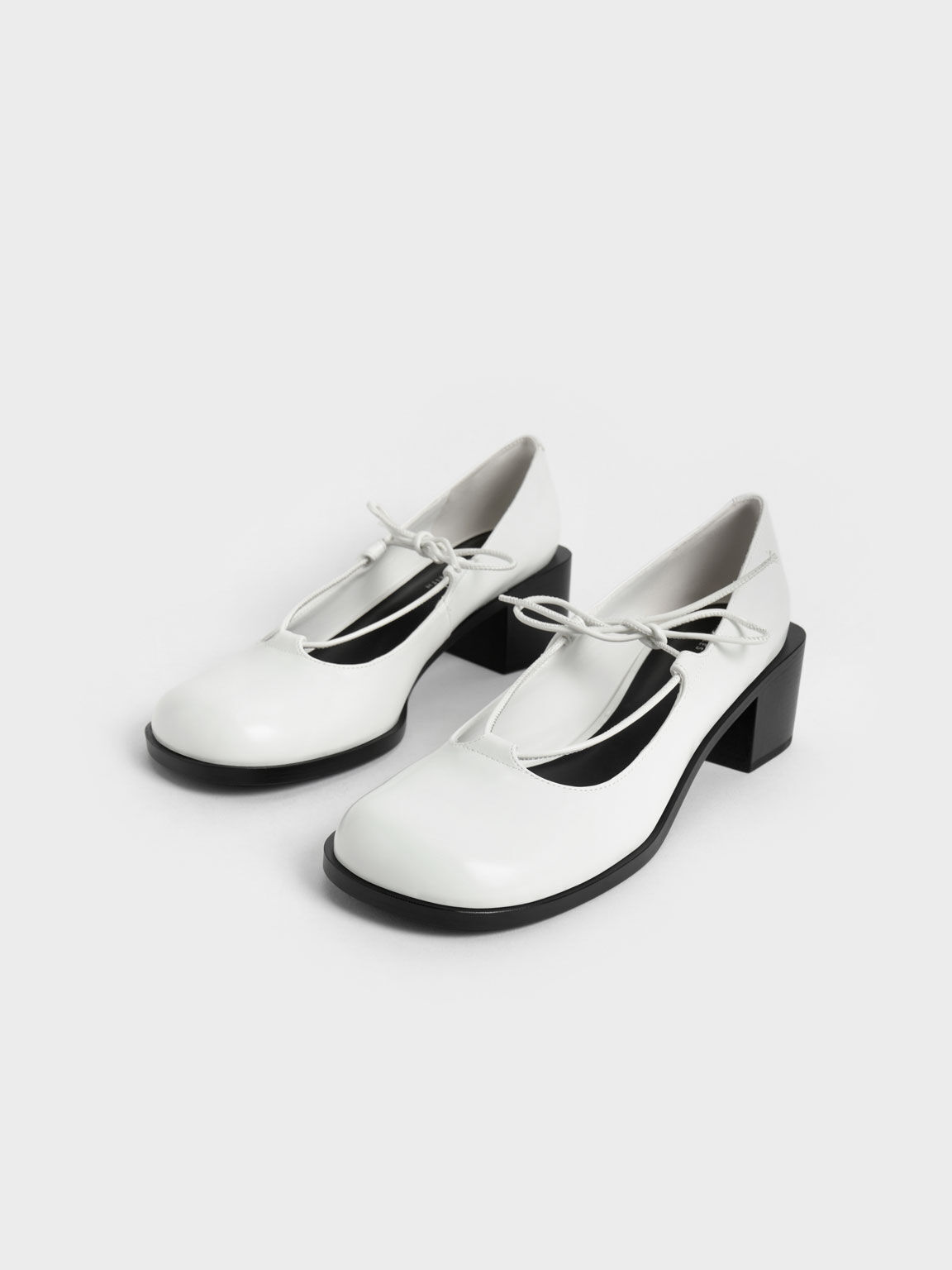 Sepatu Pumps Ribbon Tie Mary Jane, White, hi-res
