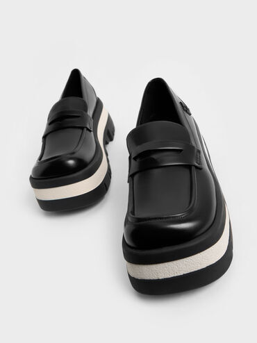 Sepatu Rainier Chunky Platform Penny Loafers, Black, hi-res