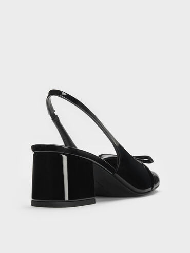 Sepatu Slingback Pumps Block-Heel Patent Bow Dorian, Black Patent, hi-res
