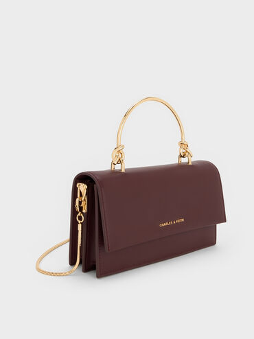 Dompet Panjang Sculptural-Handle Kristine, Wineberry Red, hi-res