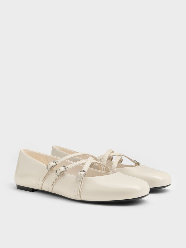 Triple-Strap Crossover Mary Jane Flats, Chalk, hi-res