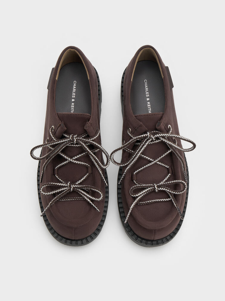 Sepatu Patterned-Lace Derbys Faux Suede, Dark Brown Textured, hi-res
