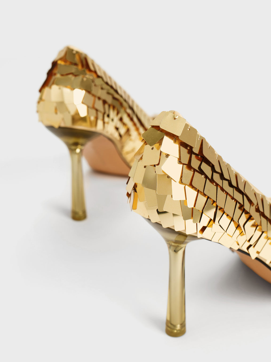 Sepatu Pumps Heel Sequinned Stiletto, Gold, hi-res