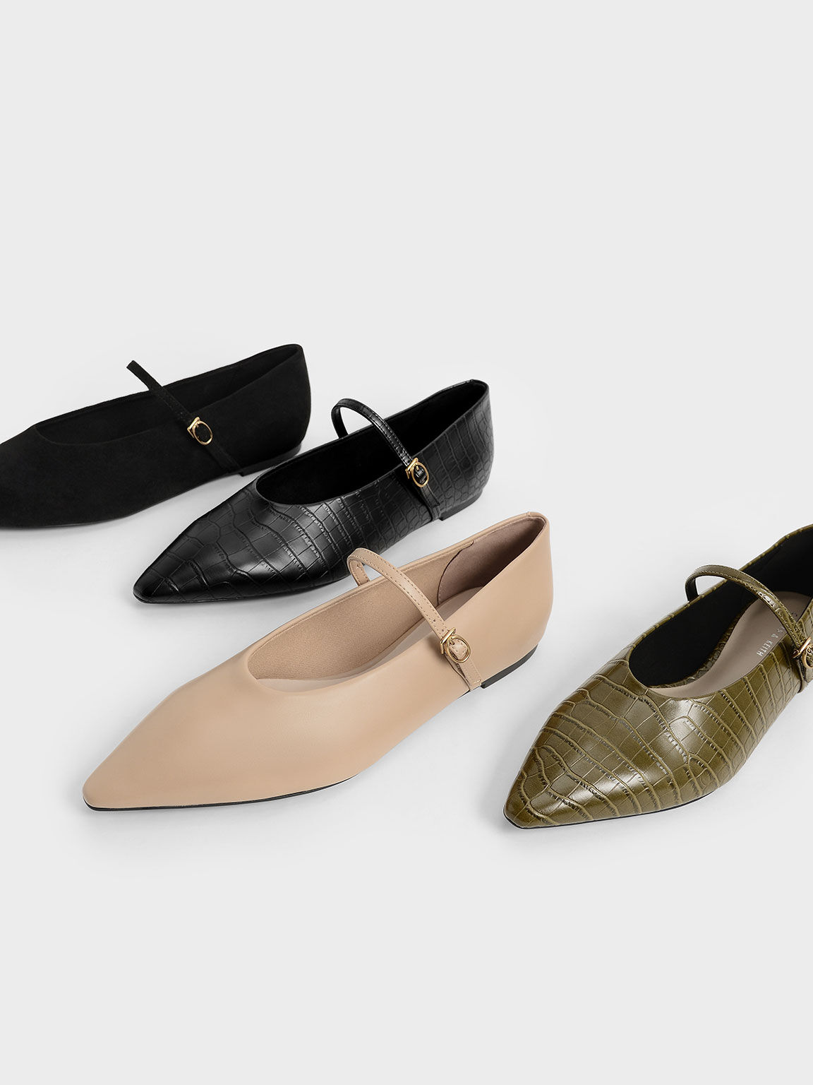 Sepatu Flats Mary Janes, Black Textured, hi-res