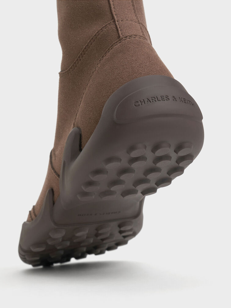 Minette Knee-High Sneaker-Boots, Dark Brown Textured, hi-res