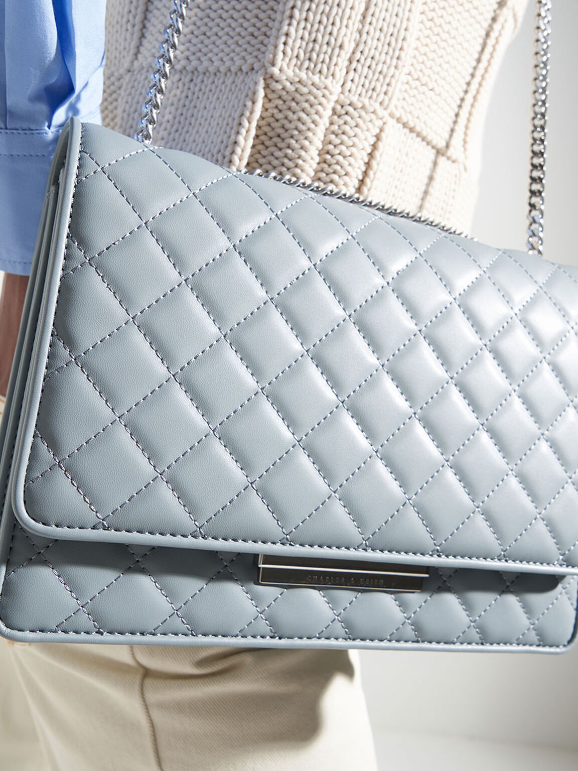 Quilted Chain Bag, Steel Blue, hi-res