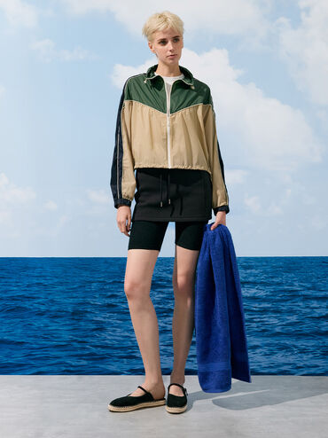 Sepatu Espadrilles Mary Jane Slip-On Faux Suede, Black Textured, hi-res