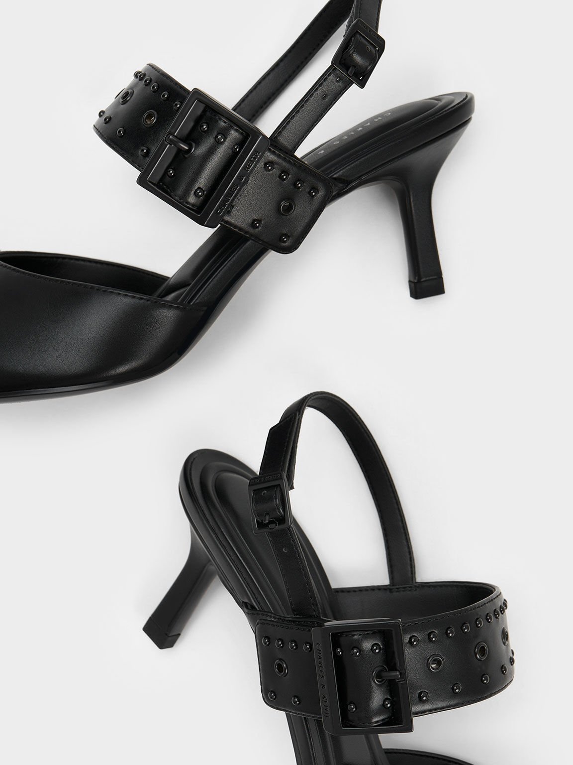 Sepatu Pumps Sepphe Grommet Slingback, Black, hi-res