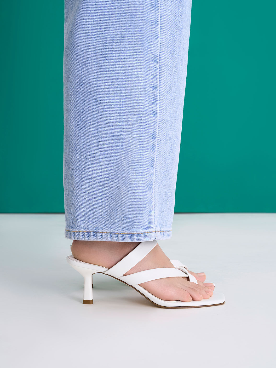 Asymmetric Toe Ring Heeled Sandals, White, hi-res