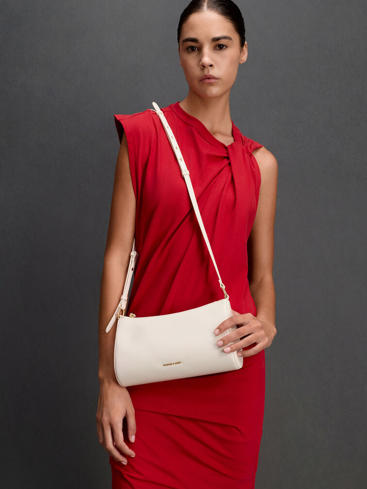 Augustine Sculptural-Detail Shoulder Bag, Cream, hi-res