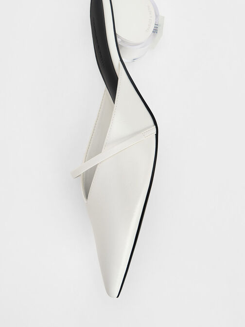 Sepatu Mules Pointed-Toe Sculptural-Heel Crinckle-Effect, White, hi-res