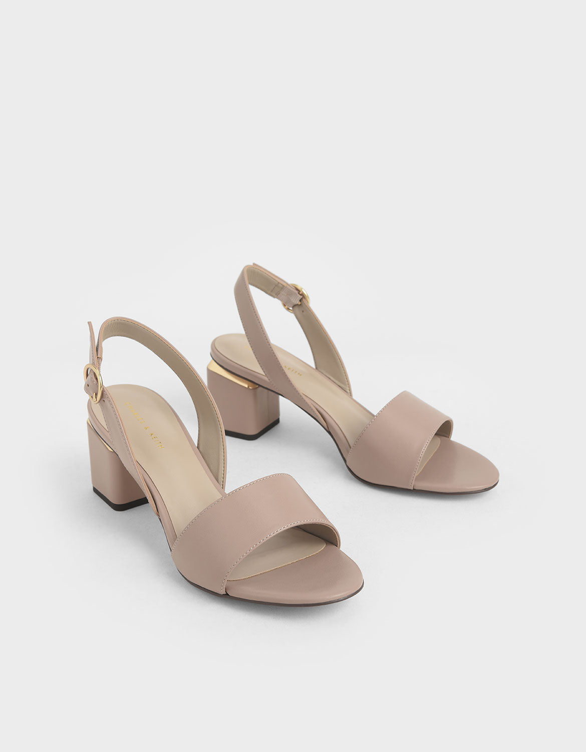 Taupe Slingback Block Heels - CHARLES 