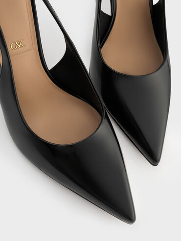 Sepatu Pumps Stiletto Slingback Leather, Black Box, hi-res