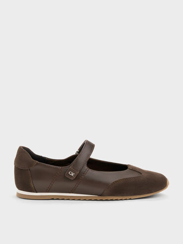 Sepatu Sneakers Mary Jane Suede & Leather Jace, Dark Brown, hi-res