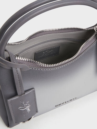 Hazel Burnished Bow Top Handle Bag, Grey, hi-res
