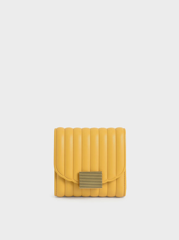 Panelled Short Wallet, Mustard, hi-res