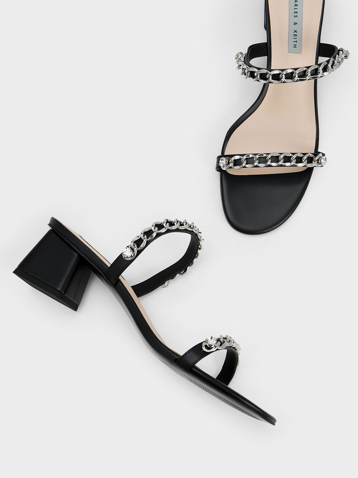 Sandal Block Heel Chain-Link, Black, hi-res