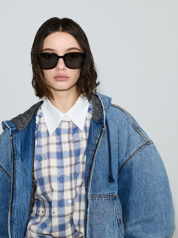 Kacamata Square Recycled Acetate Maude, Black, hi-res