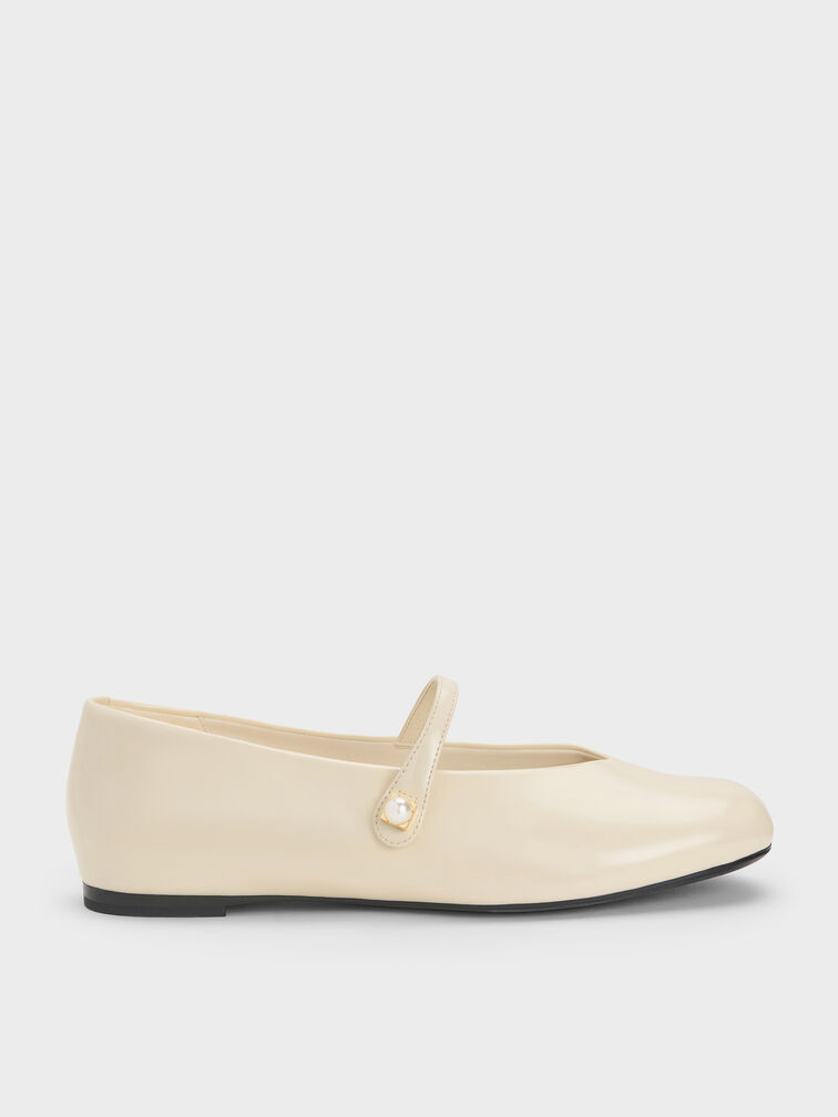 Sepatu Flats Mary Jane Pearl Marie, Cream, hi-res