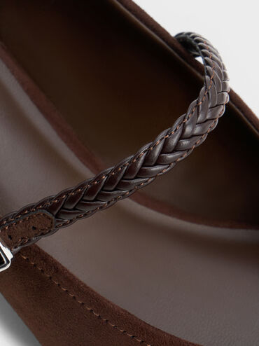 Sepatu Pumps Mary Jane Franca Fuax Suede, Dark Brown Textured, hi-res