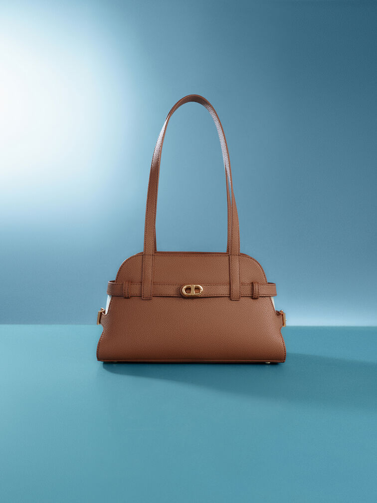 Tas Bahu Belted Aubrielle, Chocolate, hi-res