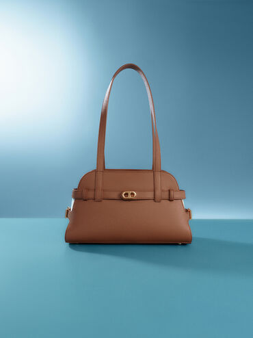 Tas Bahu Belted Aubrielle, Chocolate, hi-res
