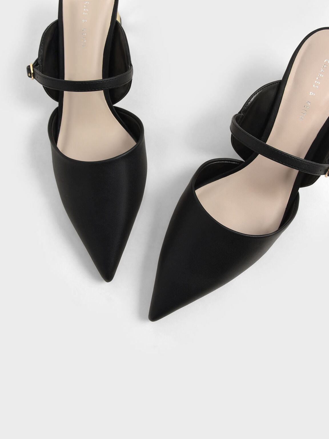Sepatu Mules Front Strap Cone-Heel, Black, hi-res