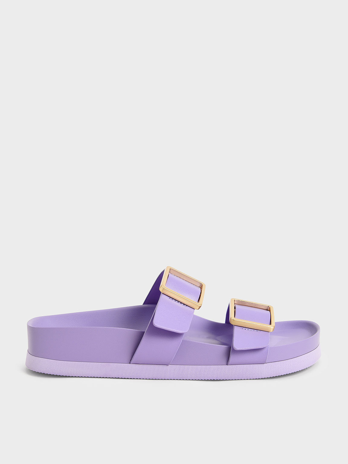 Sandal Slide Metallic Buckle, Purple, hi-res