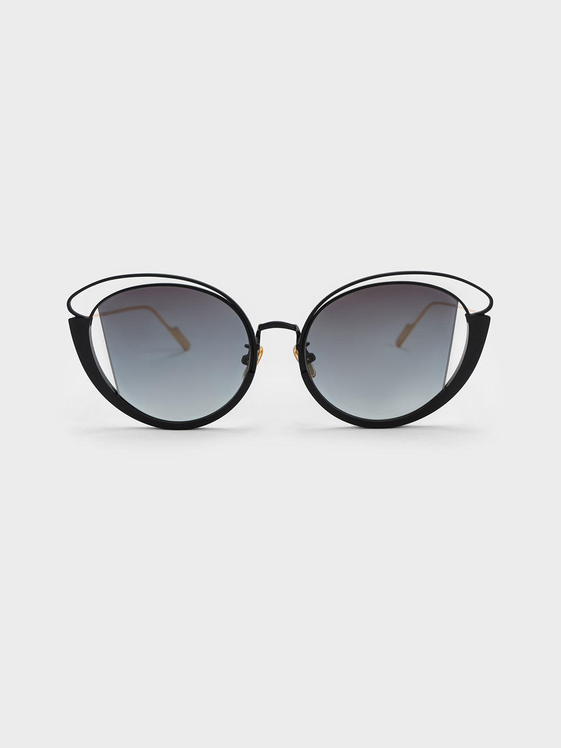 Cut-Out Wireframe Oval Sunglasses, Black, hi-res