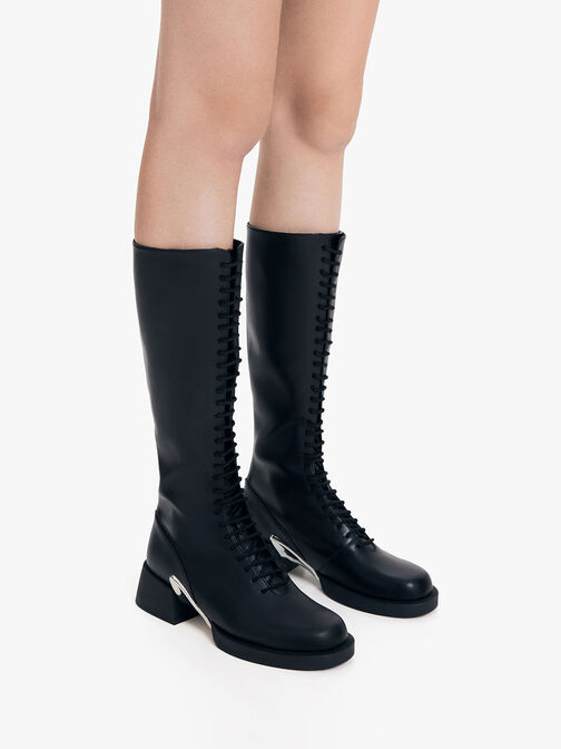 Sepatu Knee-High Boots Devon Metallic-Accent, Black, hi-res