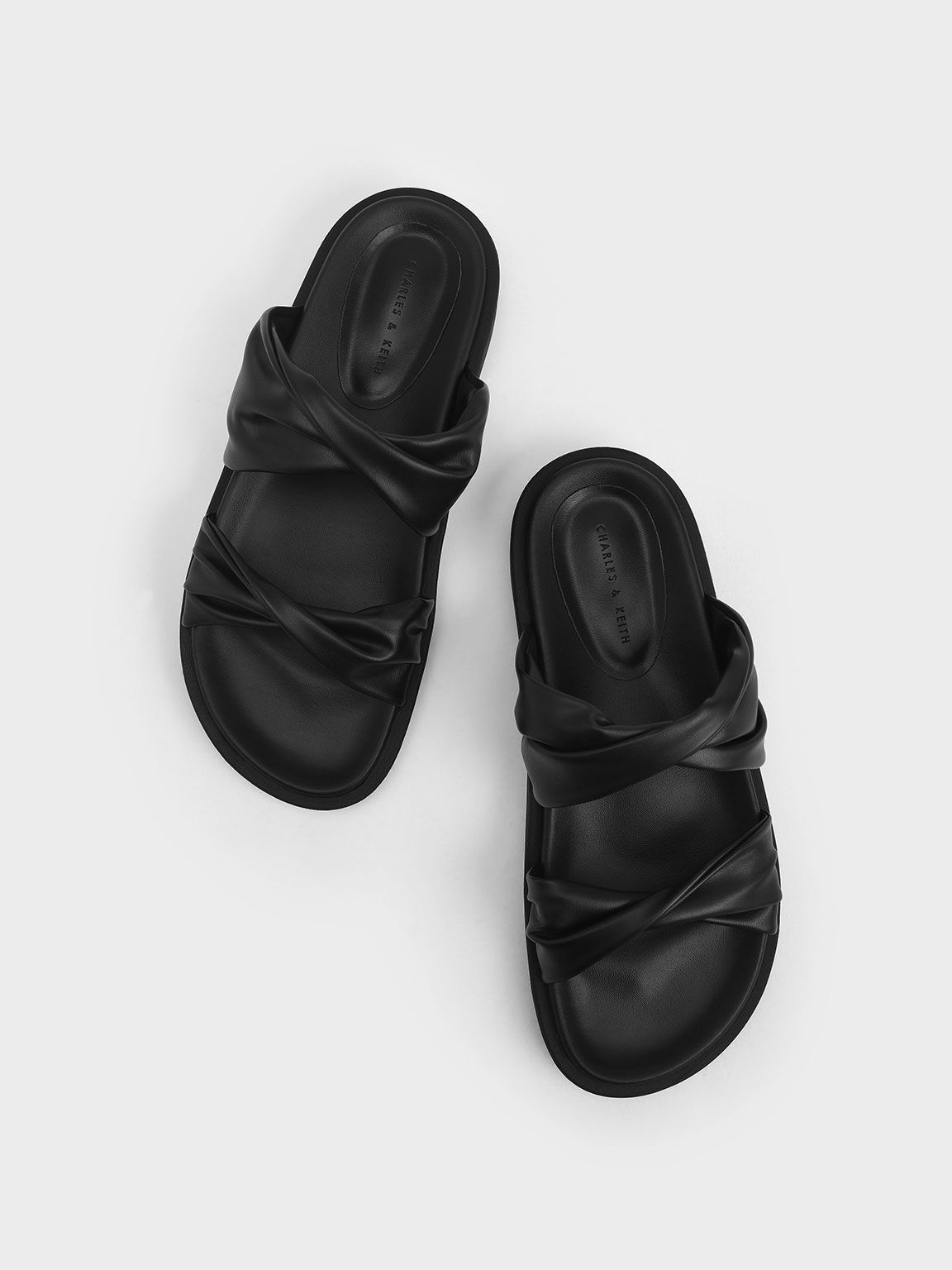 Sandal Slide Twist Strap Padded, Black, hi-res