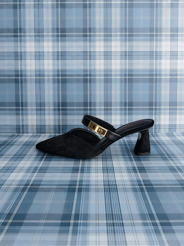 Sepatu Mules Heeled Lando Faux Suede, Black2, hi-res