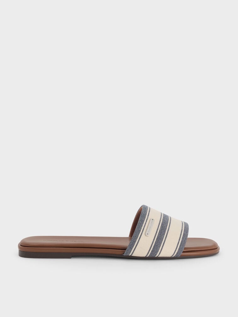Sandal Selip Square-Toe Striped, Dark Blue, hi-res