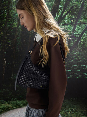 Tas Bahu Woven Calla, Black, hi-res