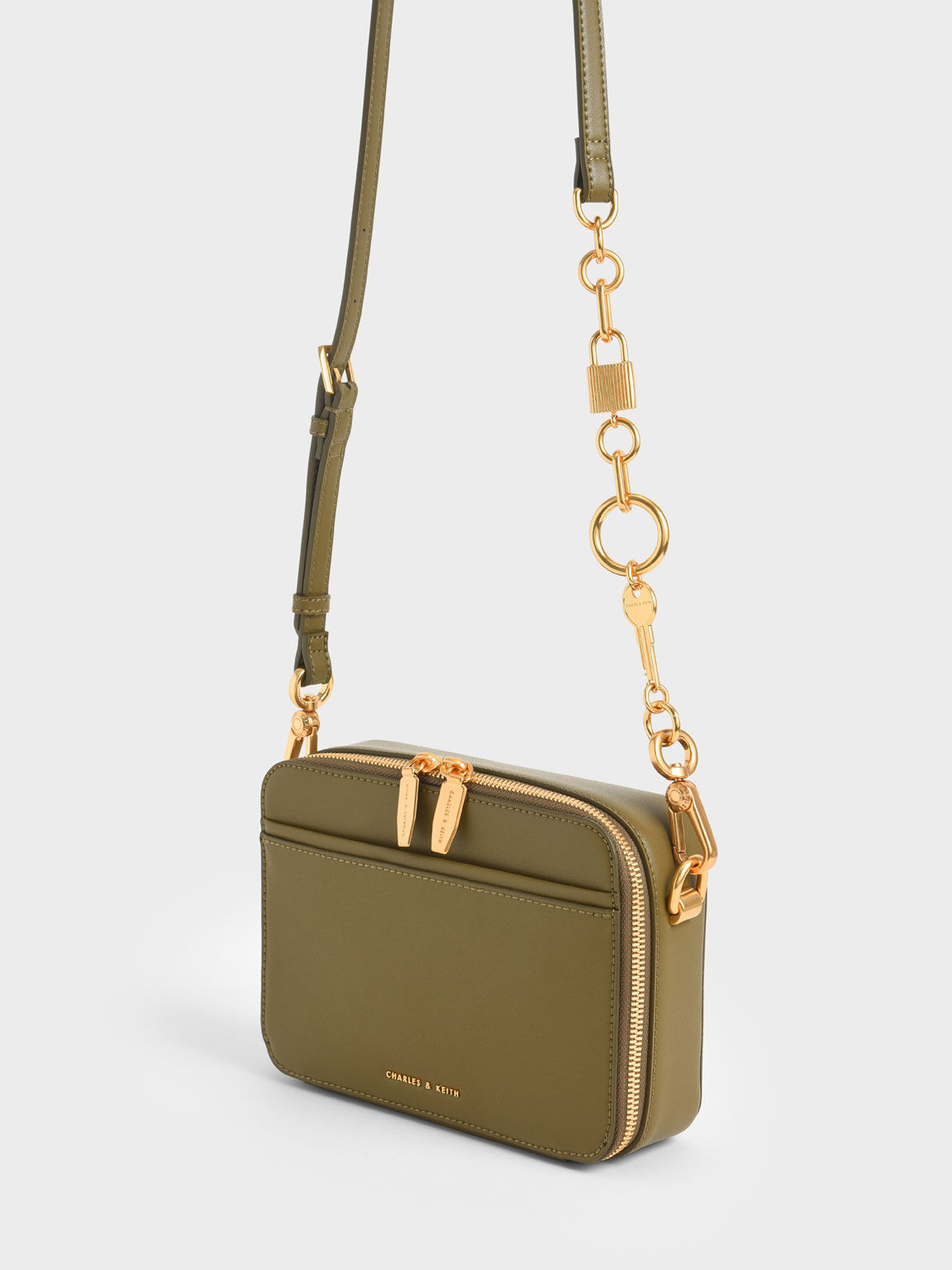 Lock & Key Chain Handle Bag, Olive, hi-res