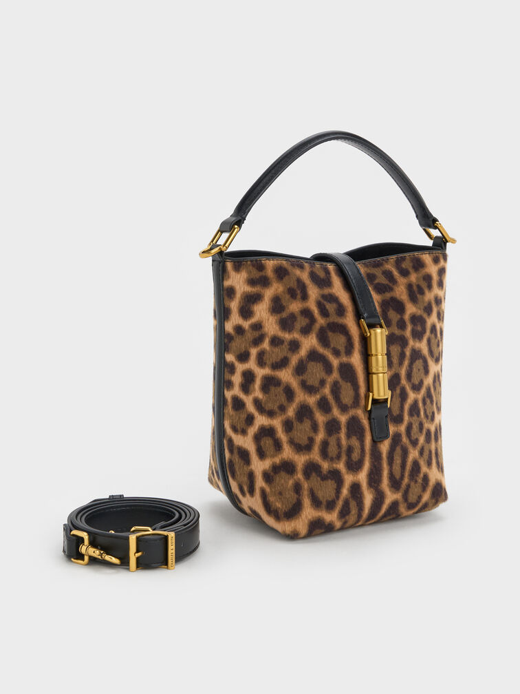 Cesia Leopard-Print Metallic-Accent Bucket Bag, Multi, hi-res
