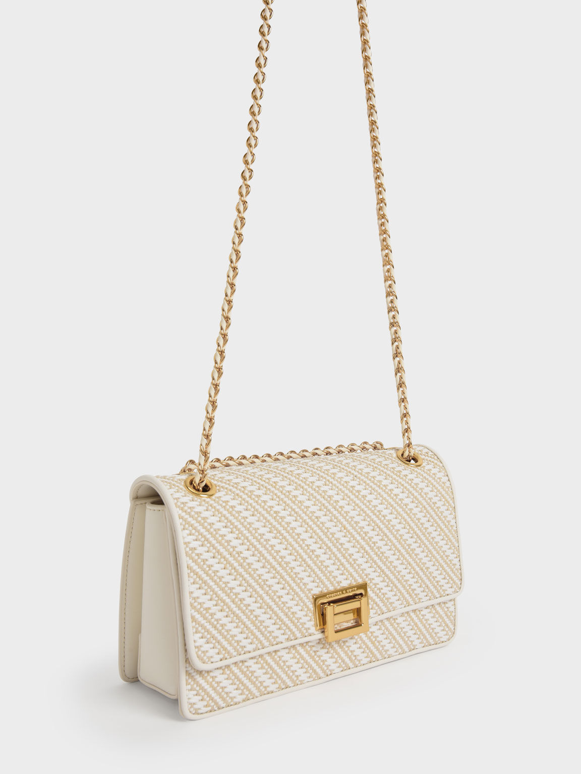 White Everline Woven Braided Strap Shoulder Bag CHARLES KEITH ID