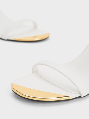 Sandal Ankle-Strap Heeled Metallic Cap, White, hi-res