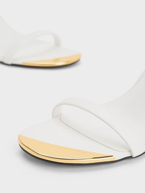 Sandal Ankle-Strap Heeled Metallic Cap, White, hi-res