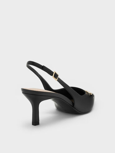 Sepatu Slingback Pumps Metallic-Accent, Black, hi-res