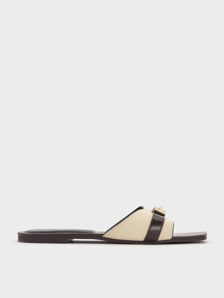 Sandal Slide Belted Metallic-Accent Lando Canvas, Multi, hi-res