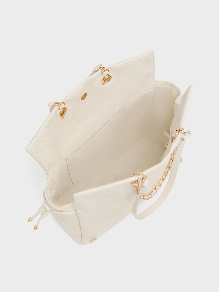 Tas Ransel Two-Way Drawstring Braided-Strap Quilted Duo, Cream, hi-res