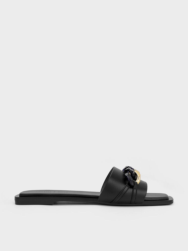 Sandal Slide Chunky Chain-Link, Black, hi-res