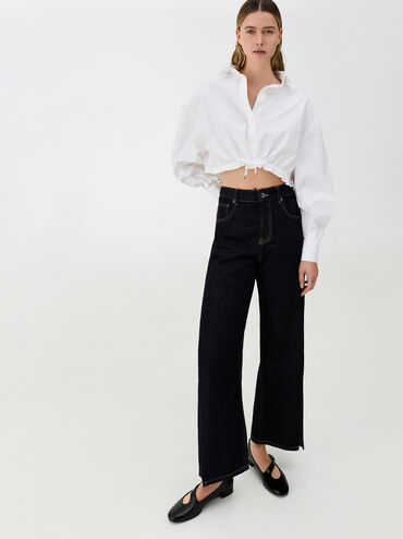 Sepatu Mary Jane Daena Leather Asymmetric-Strap, Black Box, hi-res