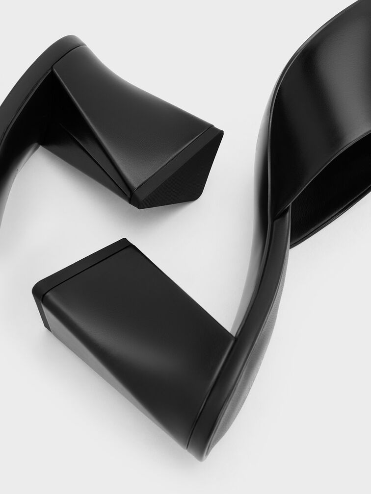 Sepatu Mules Metallic Cap Sculptural Heel, Black, hi-res