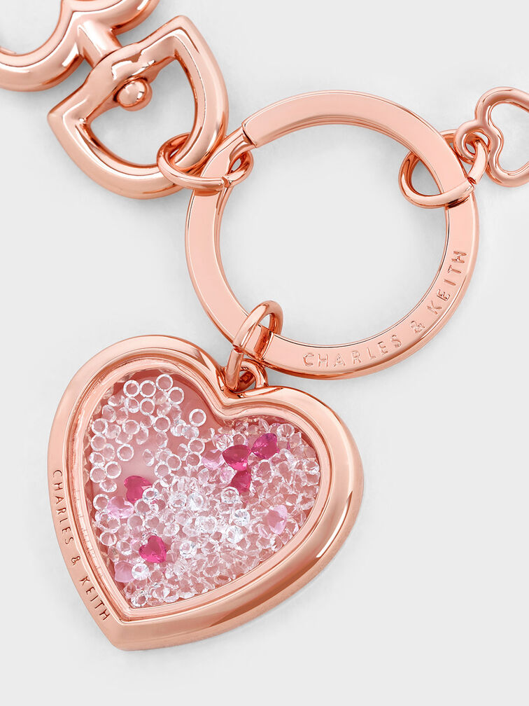 Keychain Heart Lock Crystal, Rose Gold, hi-res