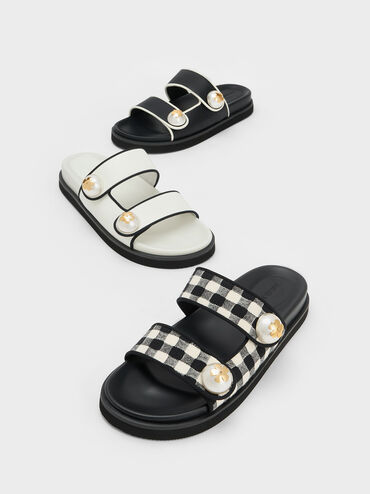 Sandal Slides Pearl Embellished Contrast-Trim, White, hi-res