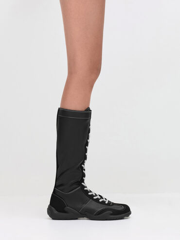 Sepatu Sneaker-Boots Lace-Up Knee-High Minette, Black, hi-res