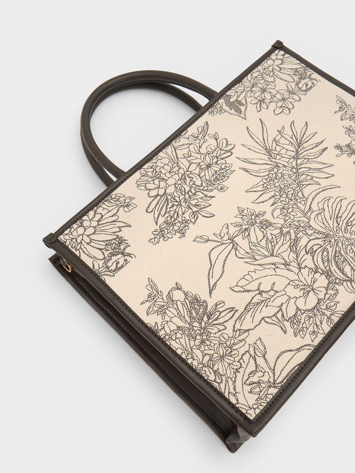 Floral Illustrated Canvas Tote Bag, Dark Moss, hi-res